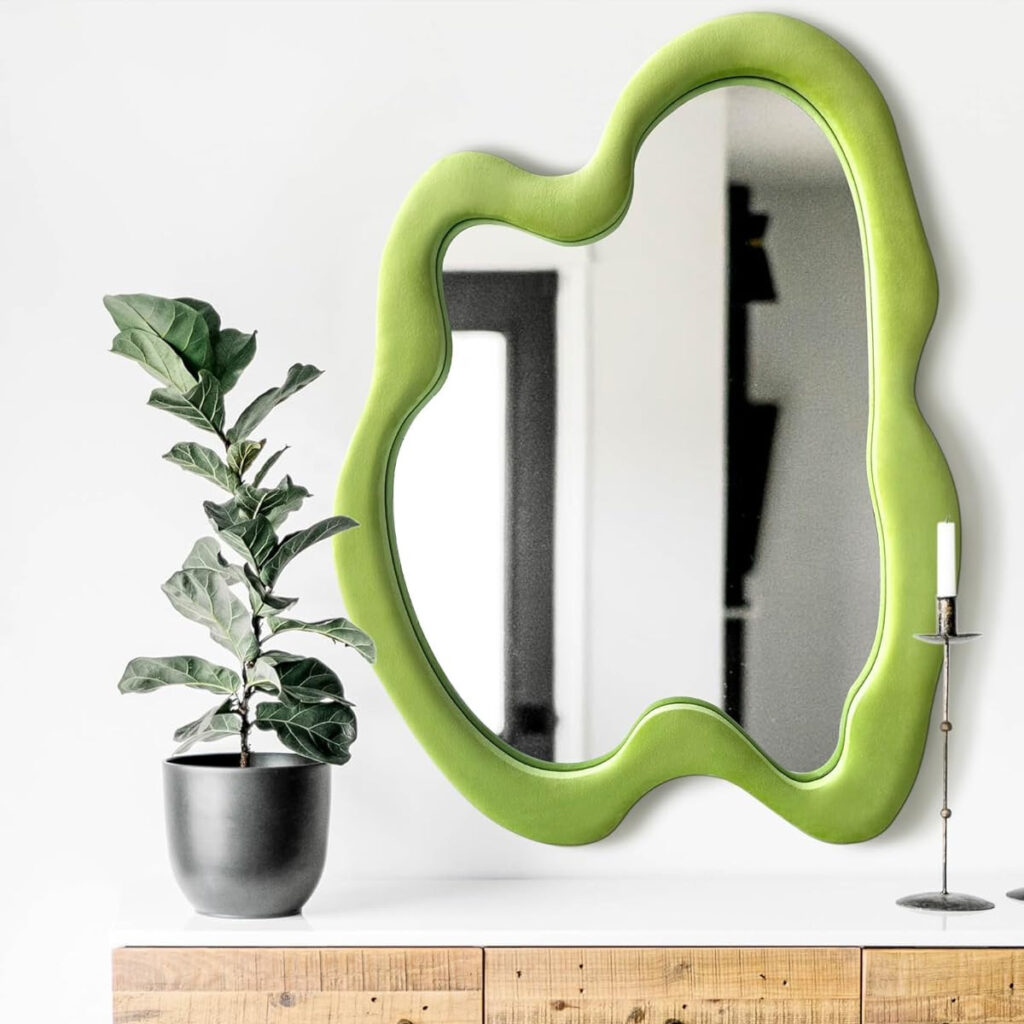 green wavy mirror decor