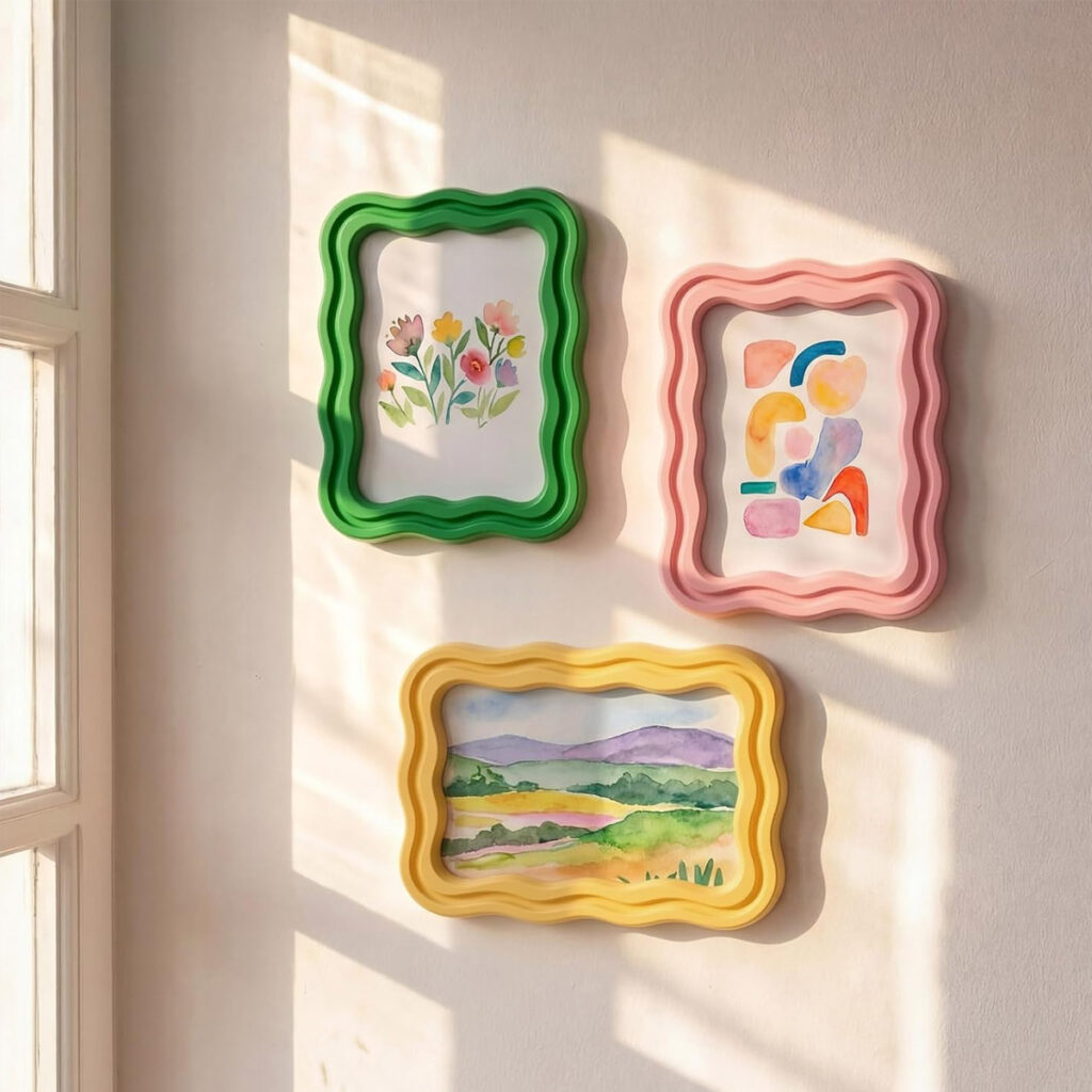 colorful wavy picture frames wall art