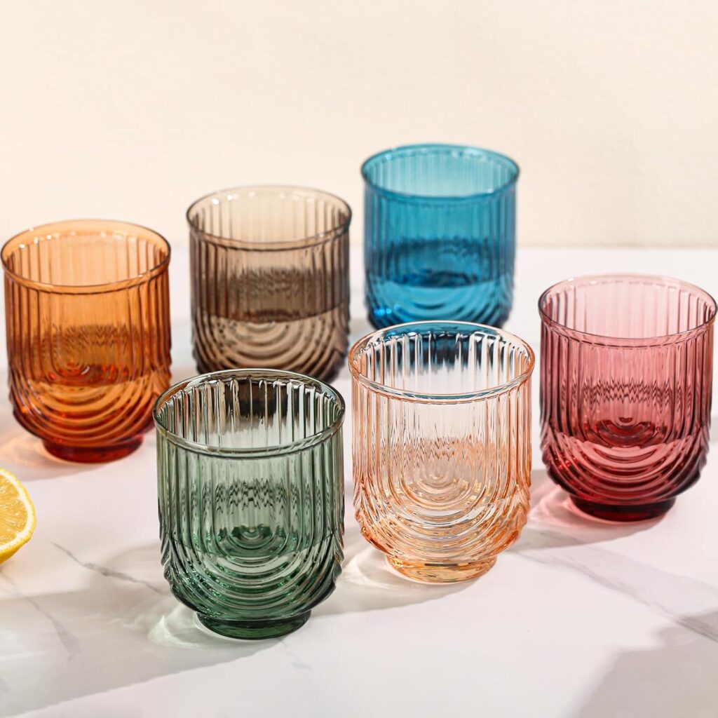 colored vintage drinking glasses set