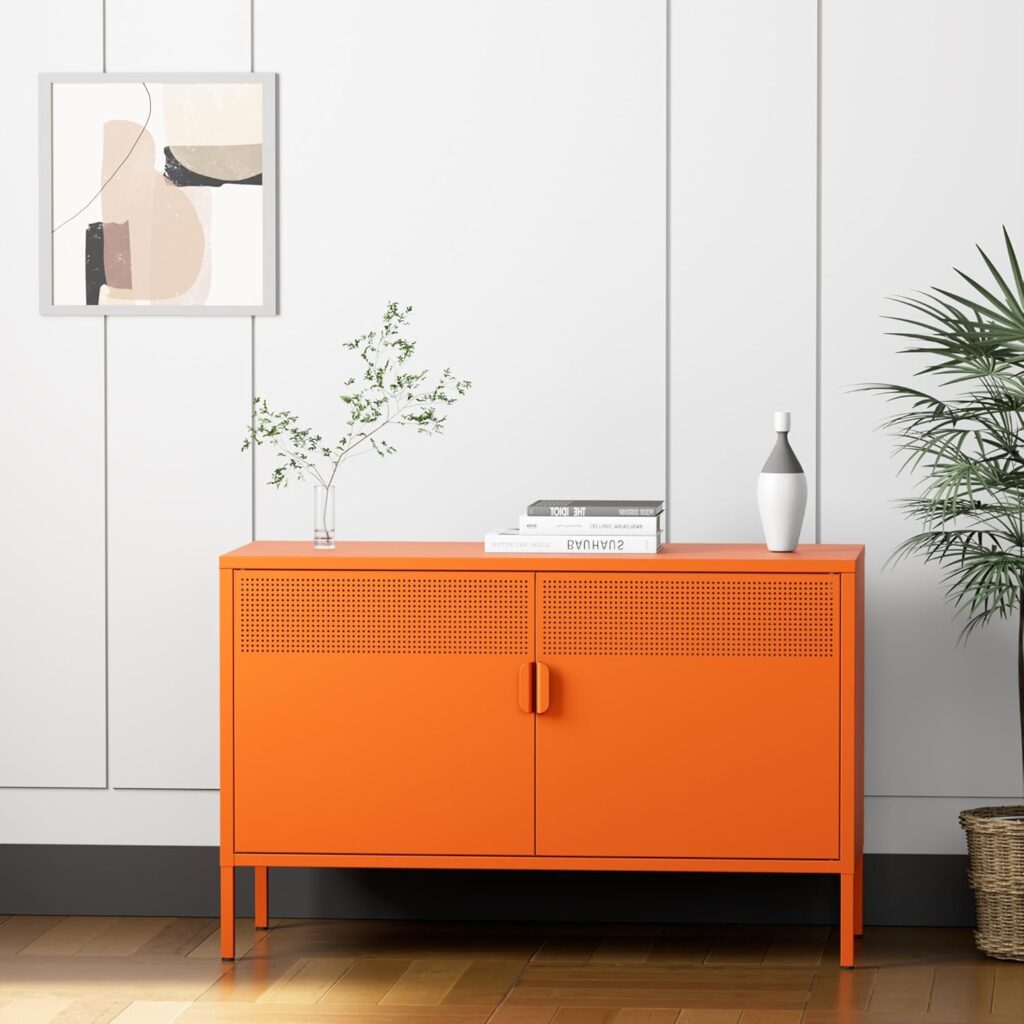 orange metal cabinet dopamine decor