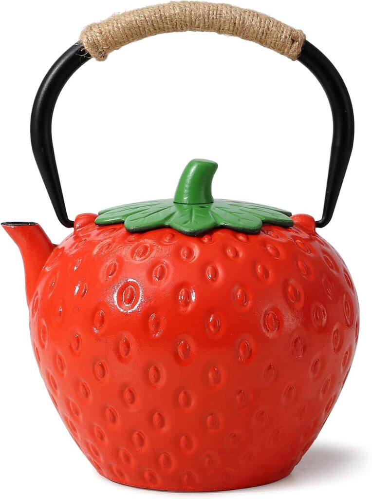 strawberry cast iron teapot