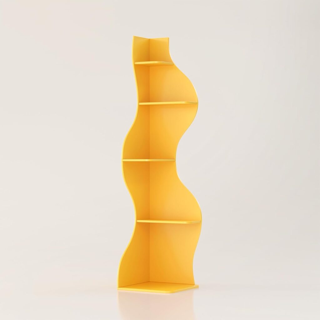 yellow wavy bookshelf dopamine living room
