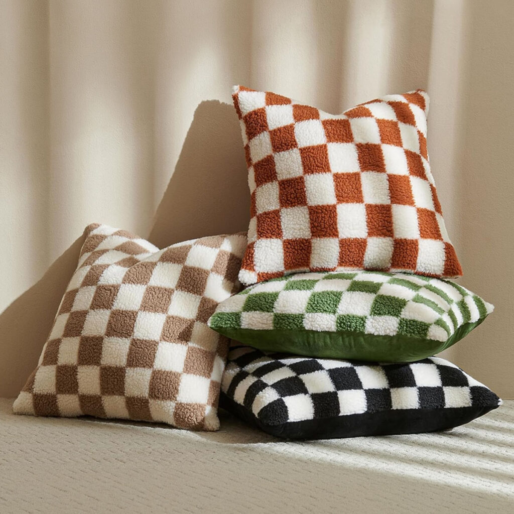 multicolored checkerboard pillows